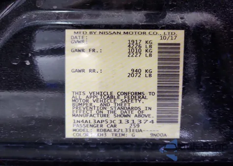 2018 Nissan Altima 2.5 from USA, damaged, VIN 1N4AL3AP5JC131374